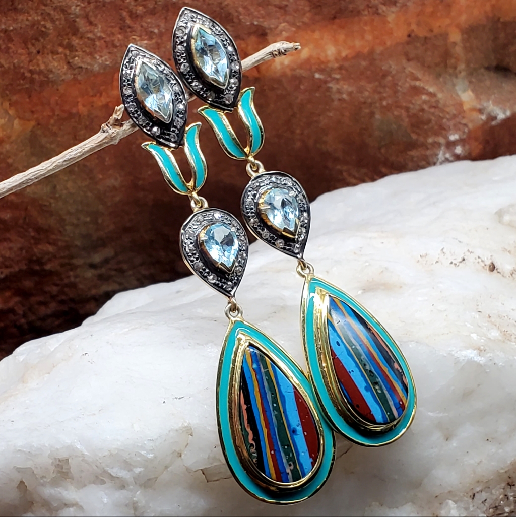 Sterling Silver 92518k Gold Earrings Raw Diamonds Designer Silversmith